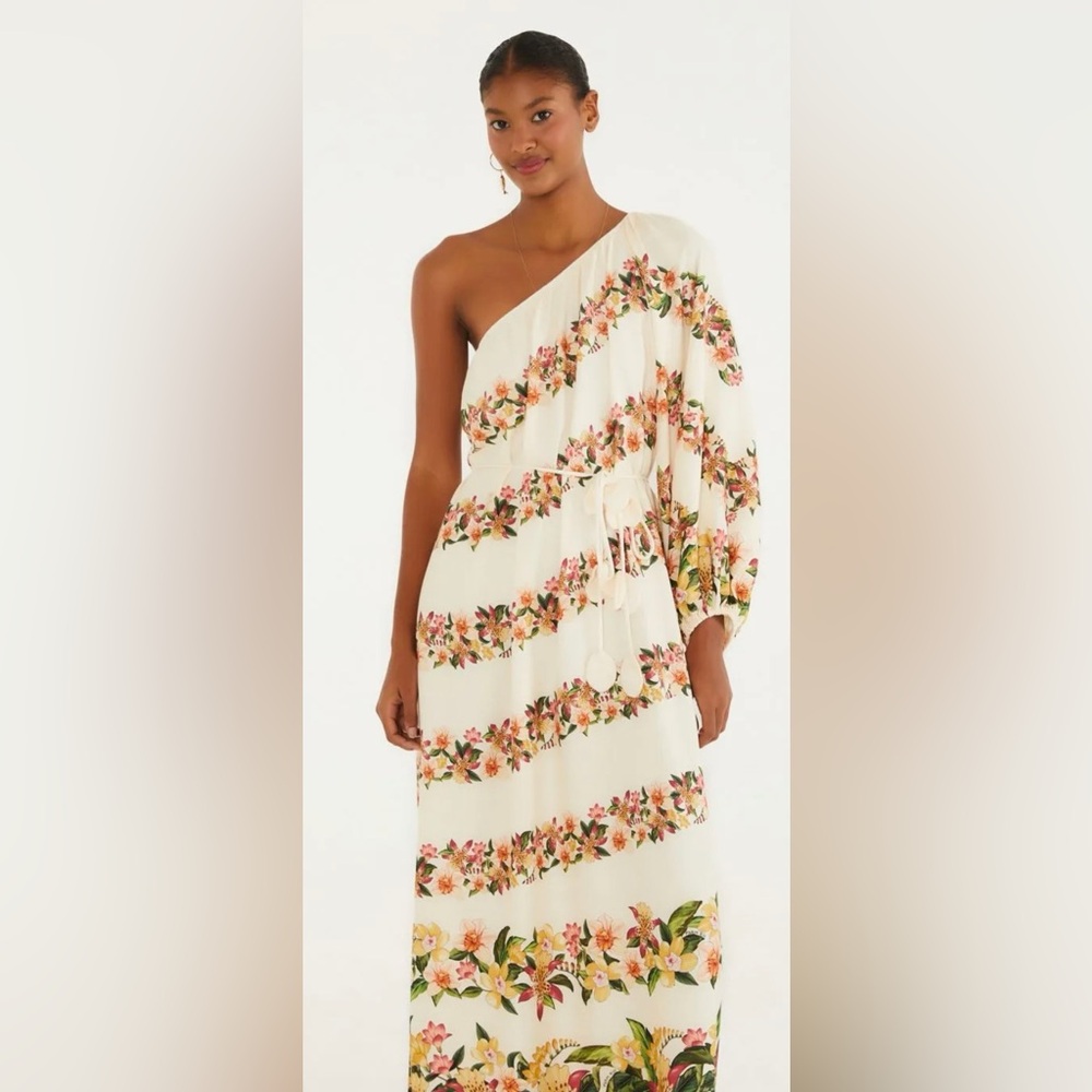 FARM Rio One-Shoulder Floral Maxi Dress in Cream NWT - Picture 12 of 13